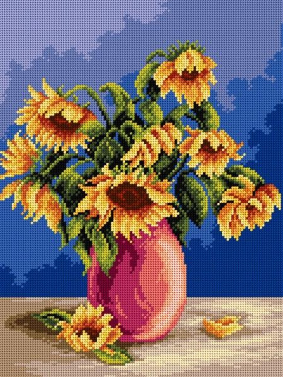 Needlepoint canvas for halfstitch without yarn Bouquet of Sunflowers 2346J - Printed Tapestry Canvas